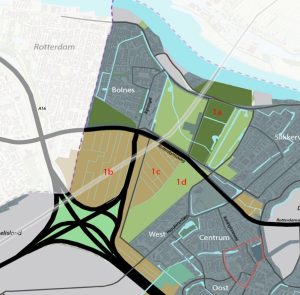 Kaart met deelgebieden binnen de polders Slikkerveer en Bolnes. 